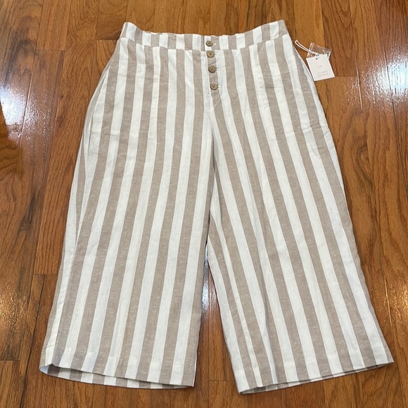 Lauren Conrad Tan White Stripe Size XL NWT Linen Blend Fully Lined Wide Leg - Picture 2 of 13